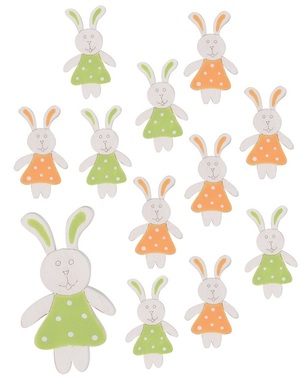 Wooden Rabbits 2,5 x 4 x 0,3 cm with sticker, 12 pcs