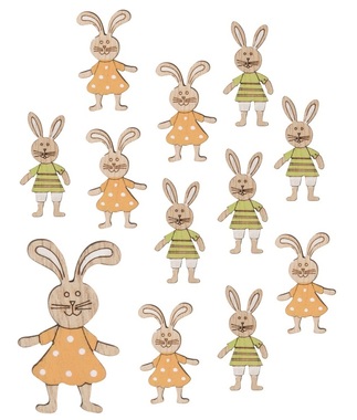 Wooden Rabbits 2,5 x 4 x 0,3 cm with sticker, 12 pcs