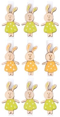Wooden Rabbits on Peg 2,5 x 4 x 0,3 cm, 9 ks 