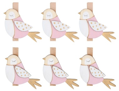 Wooden Bird on peg 5 x 5 x 0,3 cm, 6 pcs