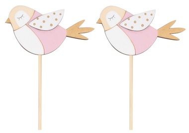 Wooden Bird 9 x 6 x 0,5 cm + Stick, 2 pcs 