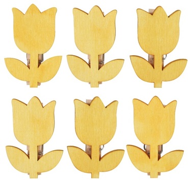 Wooden Flowers on Peg 3 x 4 x 0,3 cm, 6 pcs 