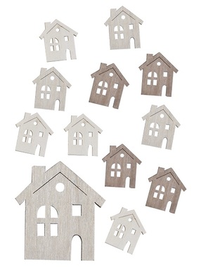 Wooden Houses 3 x 4 x 0,3 cm, 12 pcs