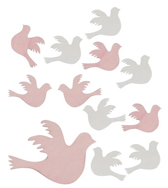 Wooden Doves 4 x 4 x 0,3 cm, 12 pcs