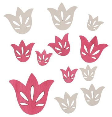 Wooden Flowers Mix of Sizes 5-3 x 4-2,5 x 0,3 cm, 12 pcs 