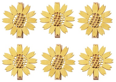 Wooden Sunflowers on Peg 6 x 6 x 0,3 cm, 6 pcs 