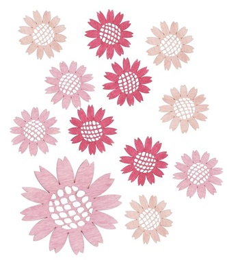 Wooden Flowers 4 x 4 x 0,3 cm, 12 pcs 