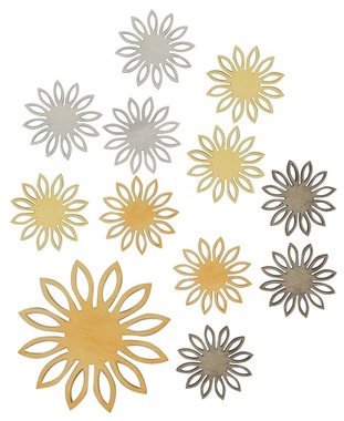 Wooden Flowers 4 x 4 x 0,3 cm, 12 pcs 
