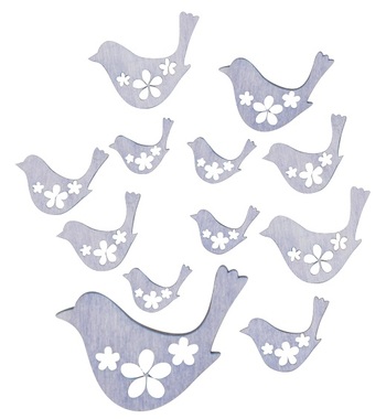 Wooden Birds Mix of Sizes 5-3 x 4-2,5 x 0,3 cm, 12 pcs 