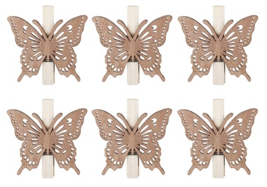 Wooden Butterflies on Peg 6 x 6 x 0,3 cm, 6 pcs 