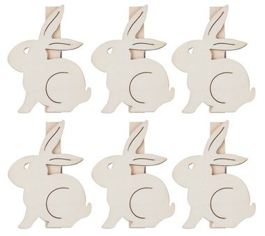 Wooden Rabbits on Peg 6 x 6 x 0,3 cm, 6 pcs 