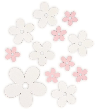 Wooden Flowers 5-3 x 5-3 x 0,3 cm, Mixed sizes 12 pcs