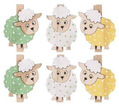 Sheeps Wooden 3 x 5 x 0,3 cm, on peg, 6 pcs