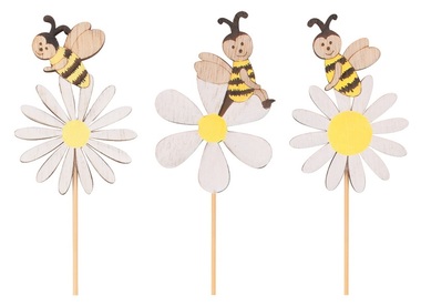 Wooden flower with bee on a stick 5 x 7 x 0,5 cm