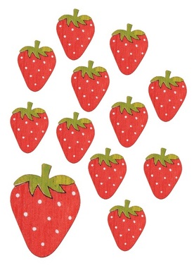 Strawberries with Sticker, Wooden 3 x 4 x 0,3 cm, 24 pcs in a box