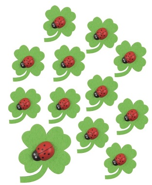 Felt four-leaf Clovers with Ladybug with Sticker 3 x 3 x 0,3 cm, 12 pcs in a bag