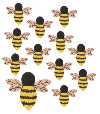 Wooden Bee with Sticker 3 x 4,5  x 0,3 cm, 12 pcs in polybag