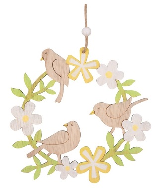 Wooden Wreath with Birds for hanging 15,5 x 15,5 x 0,5cm