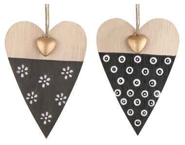 Wooden Heart with small Plastic Heart 9,5 x 13,5 x 0,5 cm