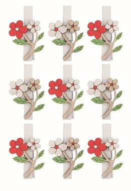 Fa virágok csapon, 9 db zacskóban, 3 x 3 x 0,3 cm