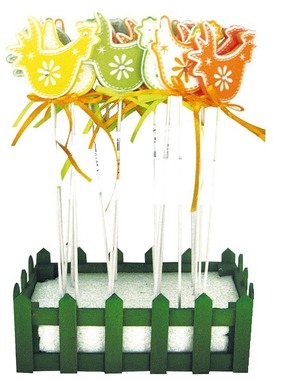 Decoration on Stick wooden Hen, w/stone 5 x 5 x 0,5 cm + stick