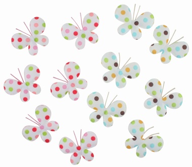 Fabric Butterflies with Dots With Sticker 4,5 x 3,5 x 0,3 cm, 12 pcs 