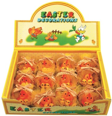 Easter Chicken 5 x 5 x 5 cm in Basket, 12 pcs in box