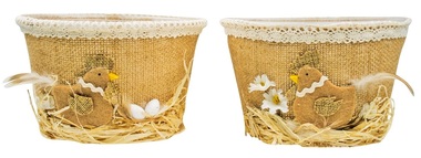 Easter Basket with Jute and Lace 14 x 14 x 9 cm