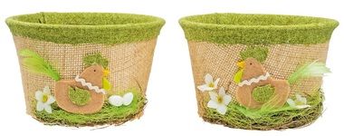 Easter Basket with Jute and Green Decor 14 x 14 x 9 cm 