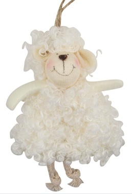 Hanging White Curly Sheep 9 x 13 x 3 cm