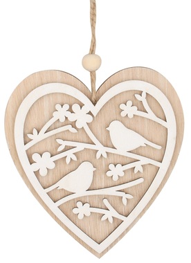 Hanging Wooden Heart with birds 11 x 12 x 0,5 cm