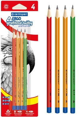 Set of Graphite Pencils ERGO 4 pcs, 3 hardness