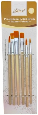 Set of School Brushes 6 pcs, mix Sizes, 3 x Flat, 3 x Round