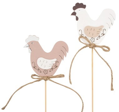 Wooden Hen on Stick, 6 x 6 x 0,5 cm + stick