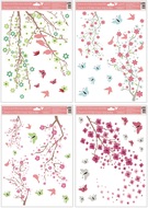 Self-Adhering Window Decoration 30 × 42 cm, Blossoming Branches with Glitter