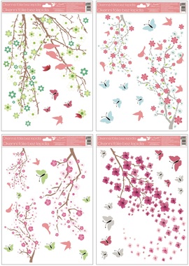 Self-Adhering Window Decoration 30 × 42 cm, Blossoming Branches with Glitter