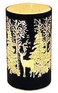11709 Sv&iacute;t&iacute;c&iacute; skleněn&yacute; v&aacute;lec s motivem lesa &ndash; čern&yacute;, 12,8 x 7,5 cm, tepl&aacute; b&iacute;l&aacute;, 10 LED, časovač-1