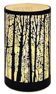 Világító üveghenger fákkal - fekete, o 9 x 15 cm, meleg fehér, 10 LED, időzítő