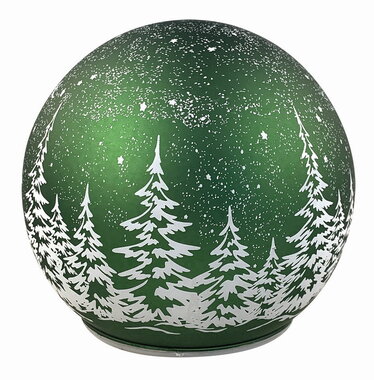 Világító üveggömb tájkép motívummal - zöld, o 12 x 11 cm, meleg fehér, 10 LED, időzítő
