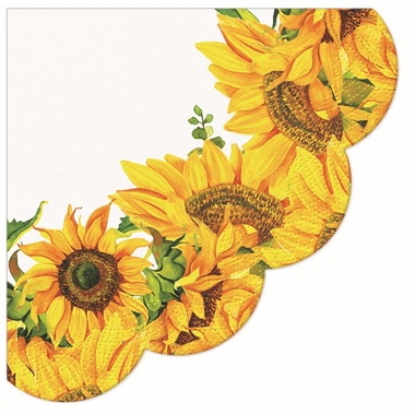 Papírszalvéták, Napraforgók, 3 rétegű, kerek, O 32 cm, 12 db