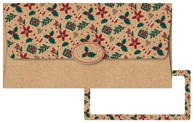 Pénzes boríték karácsonyi levelekkel és bogyókkal natúr 23 x 11,5 x 0,2 cm