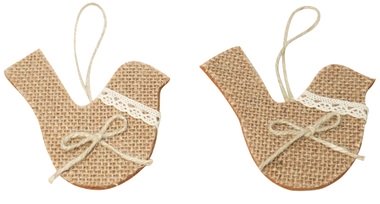 Hanging Jute Bird 8 x 9 x 0,3 cm, 2 pcs