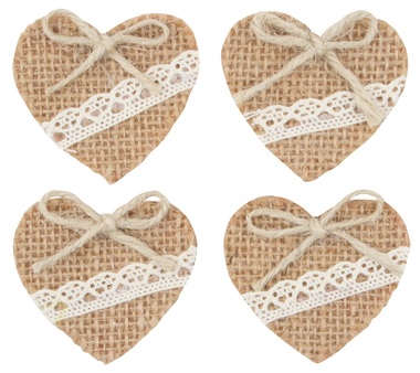Jute Heart with Double-sided Sticker 5 x 4,5 x 0,5 cm, 4 pcs