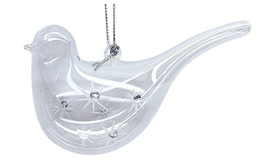 Glass Bird with Snowflakes 11 x 4 x 2.5 cm