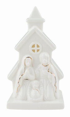Világító porcelán betlehem 8 x 13 x 5,5 cm, meleg fehér, 1 LED, időzítő