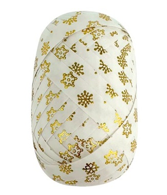 Gift Ribbon White with Gold Snowflakes 1 cm x 30 m