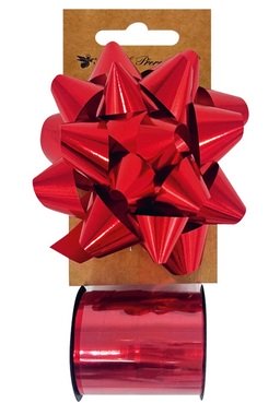 Gift Wrapping Set Red, Rosette O 10 x 5 cm, Ribbon 1 cm x 10 m
