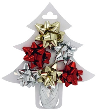 Gift Wrapping Set, Rosette O 5 x 2 cm 6 pcs, Silver Ribbon 0.5 cm x 10 m