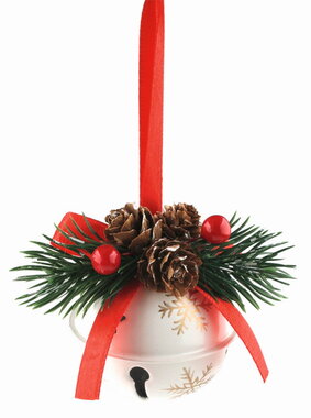 Fém csengő dekorációval fehér 8 × 6,5 × 5 cm, akasztásra