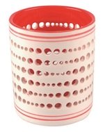 Ceramic Candle Holder, White and Red 7 x 9 cm 